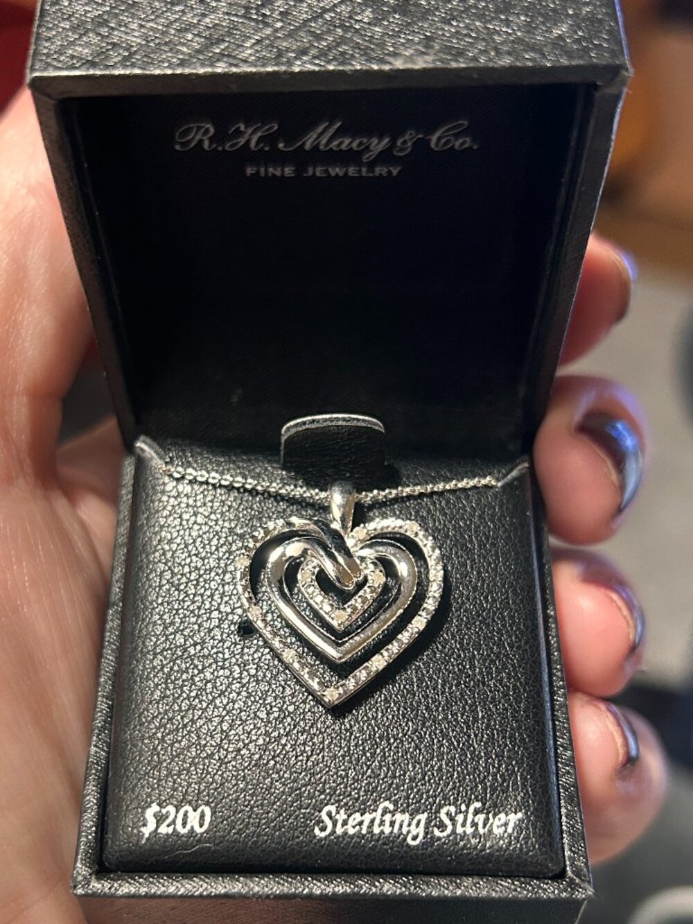 Macy's Triple Heart Diamond Pendant 18" Sterling Silver Necklace (1/10 ctw)